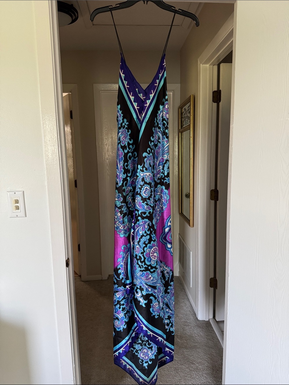 Rubber Ducky Vibrant Paisley Maxi Dress in Black, Purple & Turquoise